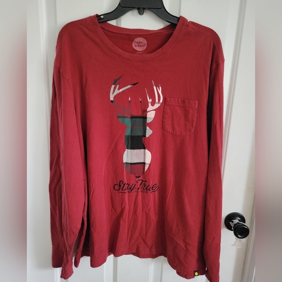 Life Is Good Shirt Sleep Men's Red Deer Stay True Pocket Crew Neck XL - Picture 1 of 5